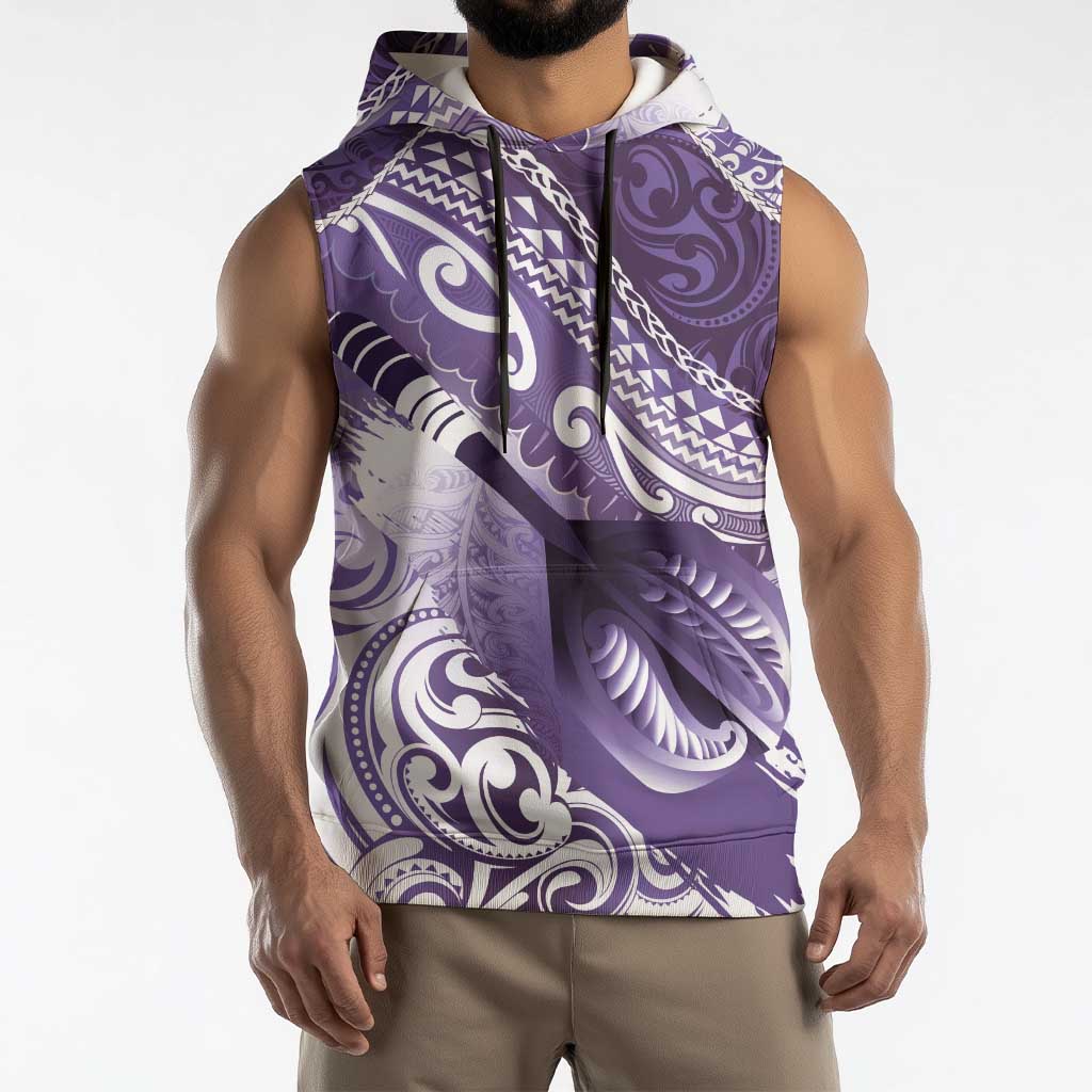 Personalised New Zealand Aotearoa Darts Masters Sleeveless Hoodie Maori Art Tattoo with Tribal Dart Symbol Purple LT03 - Polynesian Pride