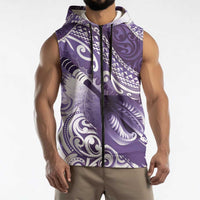 Personalised New Zealand Aotearoa Darts Masters Sleeveless Zip Hoodie Maori Art Tattoo with Tribal Dart Symbol Purple LT03 - Polynesian Pride