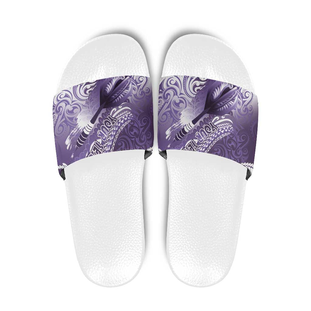 Personalised New Zealand Aotearoa Darts Masters Slide Sandals Maori Art Tattoo with Tribal Dart Symbol Purple LT03 Purple - Polynesian Pride