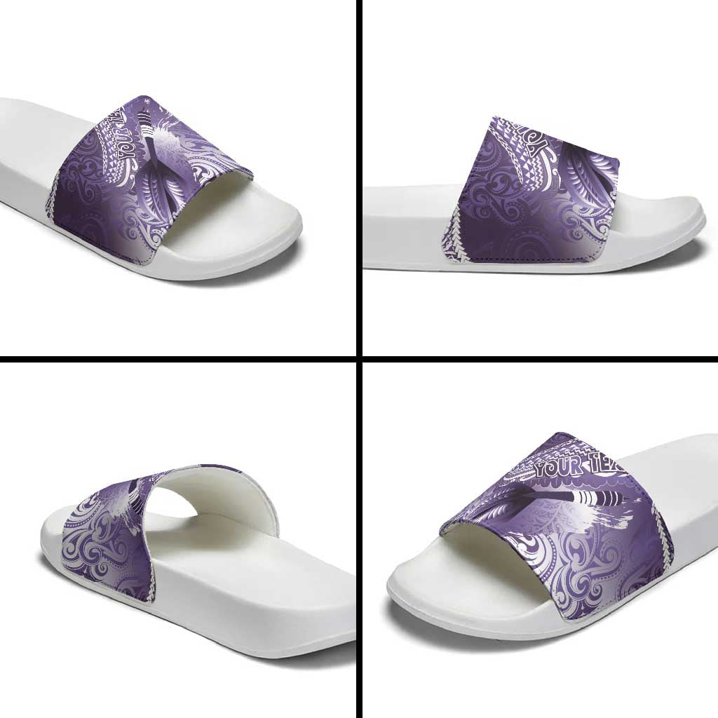 Personalised New Zealand Aotearoa Darts Masters Slide Sandals Maori Art Tattoo with Tribal Dart Symbol Purple LT03 - Polynesian Pride