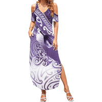 Personalised New Zealand Aotearoa Darts Masters Summer Maxi Dress Maori Art Tattoo with Tribal Dart Symbol Purple LT03 Women Purple - Polynesian Pride