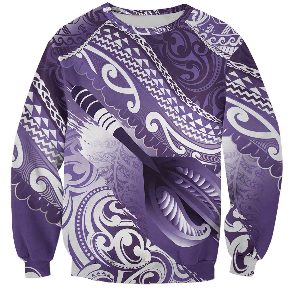 Personalised New Zealand Aotearoa Darts Masters Sweatshirt Maori Art Tattoo with Tribal Dart Symbol Purple LT03 Unisex Purple - Polynesian Pride