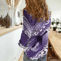 Personalised New Zealand Aotearoa Darts Masters Women Casual Shirt Maori Art Tattoo with Tribal Dart Symbol Purple LT03 - Polynesian Pride