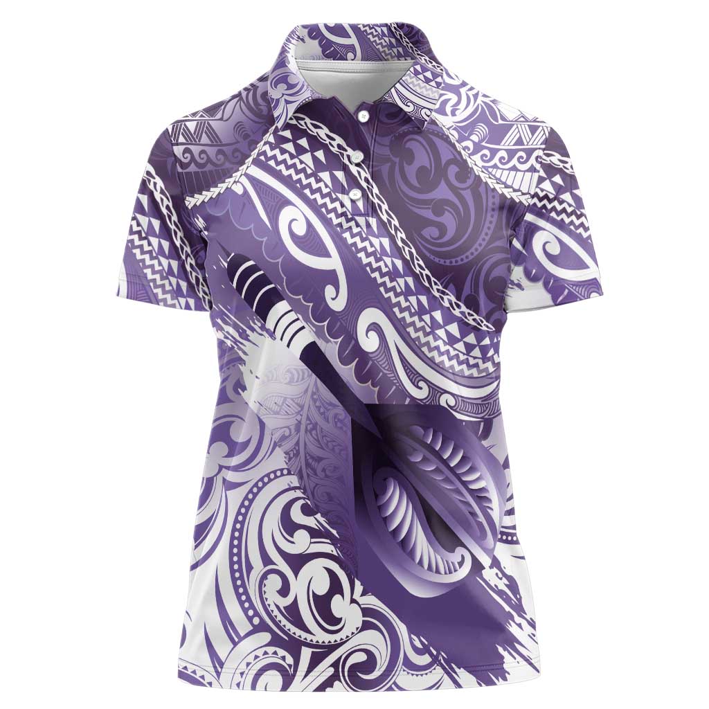 Personalised New Zealand Aotearoa Darts Masters Women Polo Shirt Maori Art Tattoo with Tribal Dart Symbol Purple - Polynesian Pride
