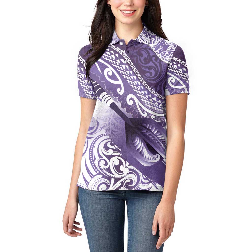 Personalised New Zealand Aotearoa Darts Masters Women Polo Shirt Maori Art Tattoo with Tribal Dart Symbol Purple LT03 - Polynesian Pride