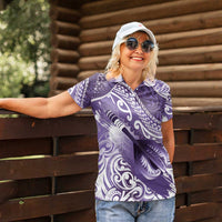 Personalised New Zealand Aotearoa Darts Masters Women Polo Shirt Maori Art Tattoo with Tribal Dart Symbol Purple LT03 - Polynesian Pride