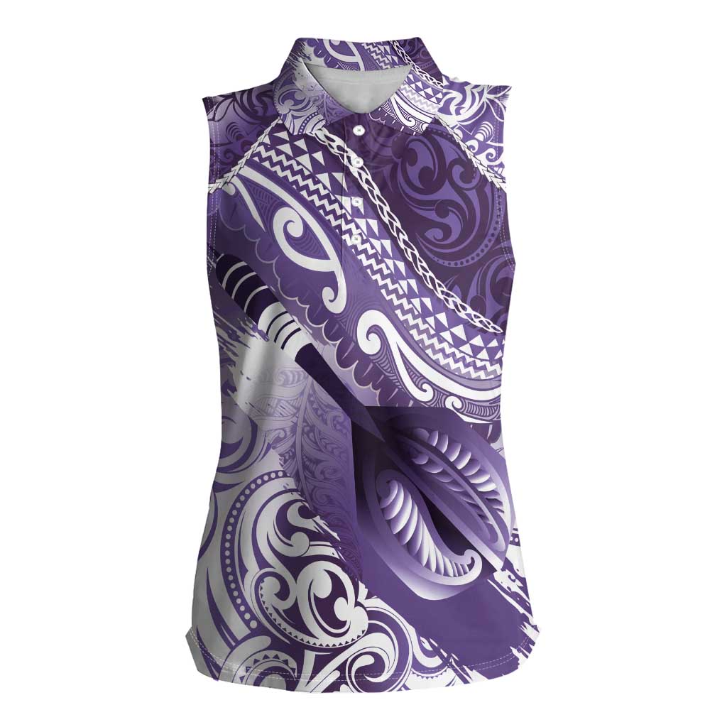 Personalised New Zealand Aotearoa Darts Masters Women Sleeveless Polo Shirt Maori Art Tattoo with Tribal Dart Symbol Purple LT03 Female Purple - Polynesian Pride