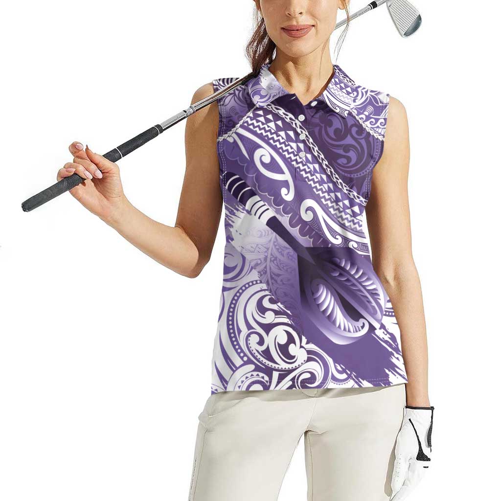 Personalised New Zealand Aotearoa Darts Masters Women Sleeveless Polo Shirt Maori Art Tattoo with Tribal Dart Symbol Purple LT03 - Polynesian Pride