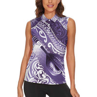 Personalised New Zealand Aotearoa Darts Masters Women Sleeveless Polo Shirt Maori Art Tattoo with Tribal Dart Symbol Purple LT03 - Polynesian Pride