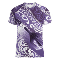 Personalised New Zealand Aotearoa Darts Masters Women V-Neck T-Shirt Maori Art Tattoo with Tribal Dart Symbol Purple LT03 Female Purple - Polynesian Pride