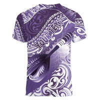 Personalised New Zealand Aotearoa Darts Masters Women V-Neck T-Shirt Maori Art Tattoo with Tribal Dart Symbol Purple LT03 - Polynesian Pride