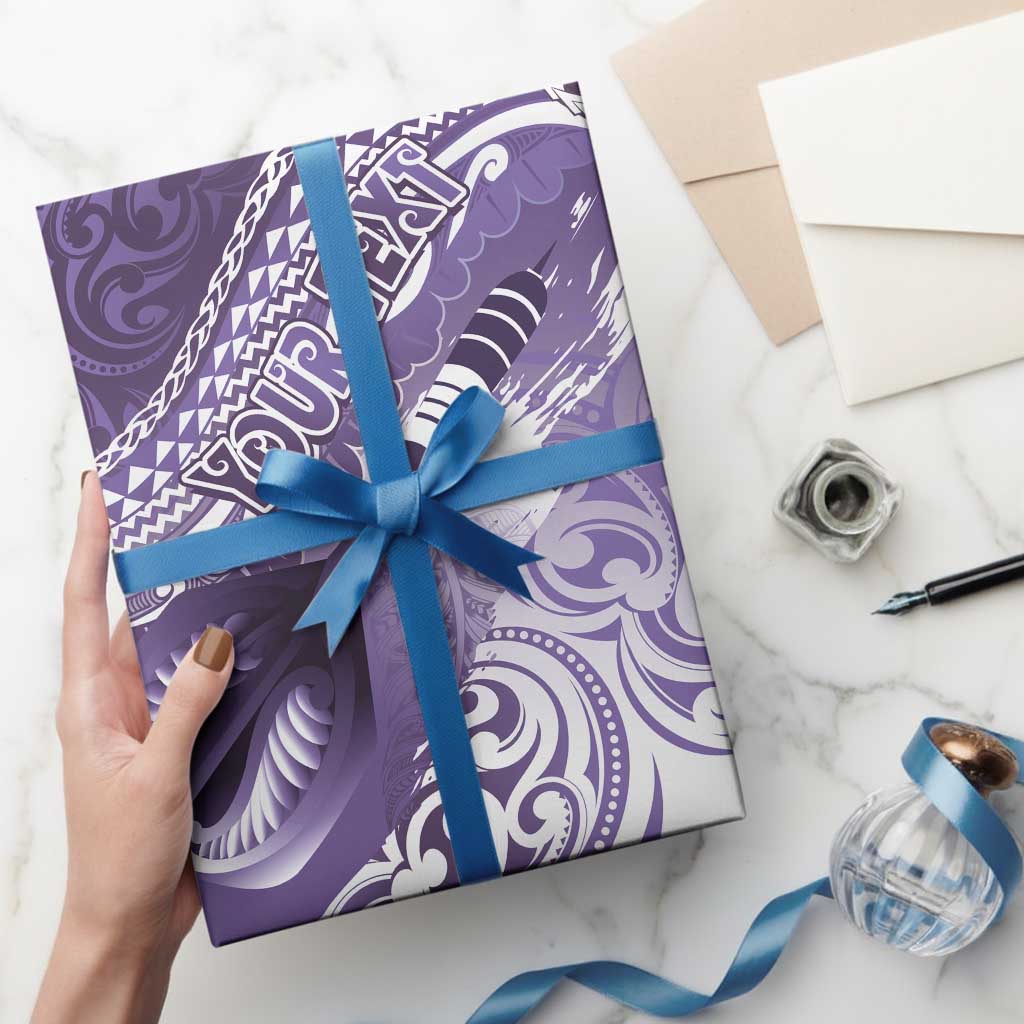 Personalised New Zealand Aotearoa Darts Masters Wrapping Paper Maori Art Tattoo with Tribal Dart Symbol Purple LT03 - Polynesian Pride
