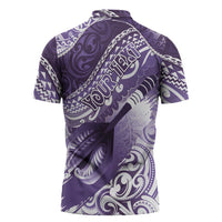 Personalised New Zealand Aotearoa Darts Masters Zipper Polo Shirt Maori Art Tattoo with Tribal Dart Symbol Purple LT03 - Polynesian Pride