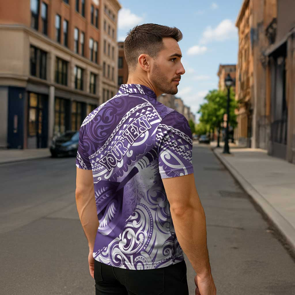 Personalised New Zealand Aotearoa Darts Masters Zipper Polo Shirt Maori Art Tattoo with Tribal Dart Symbol Purple LT03 - Polynesian Pride