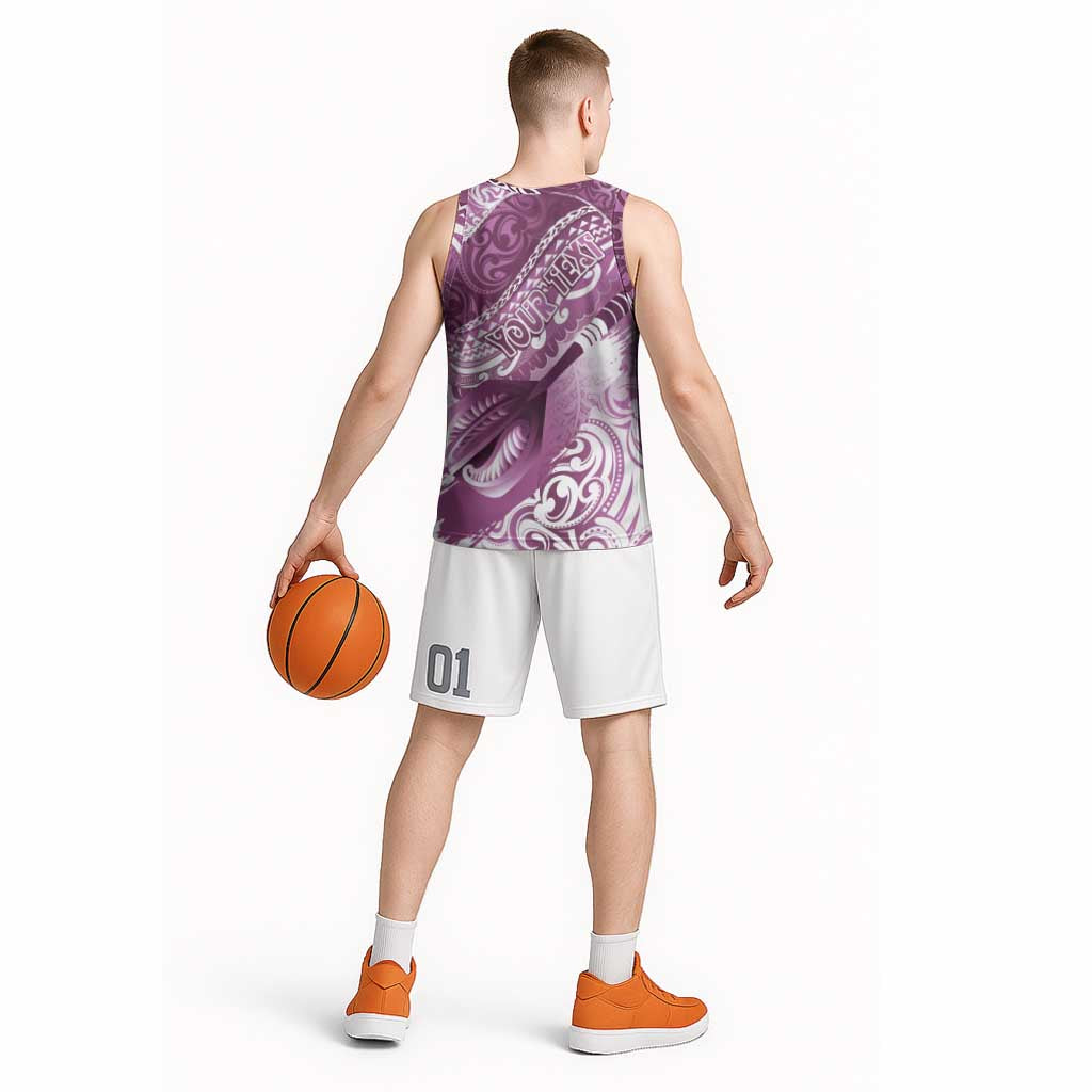 Personalised New Zealand Aotearoa Darts Masters Basketball Jersey Maori Art Tattoo with Tribal Dart Symbol Pink LT03 - Polynesian Pride