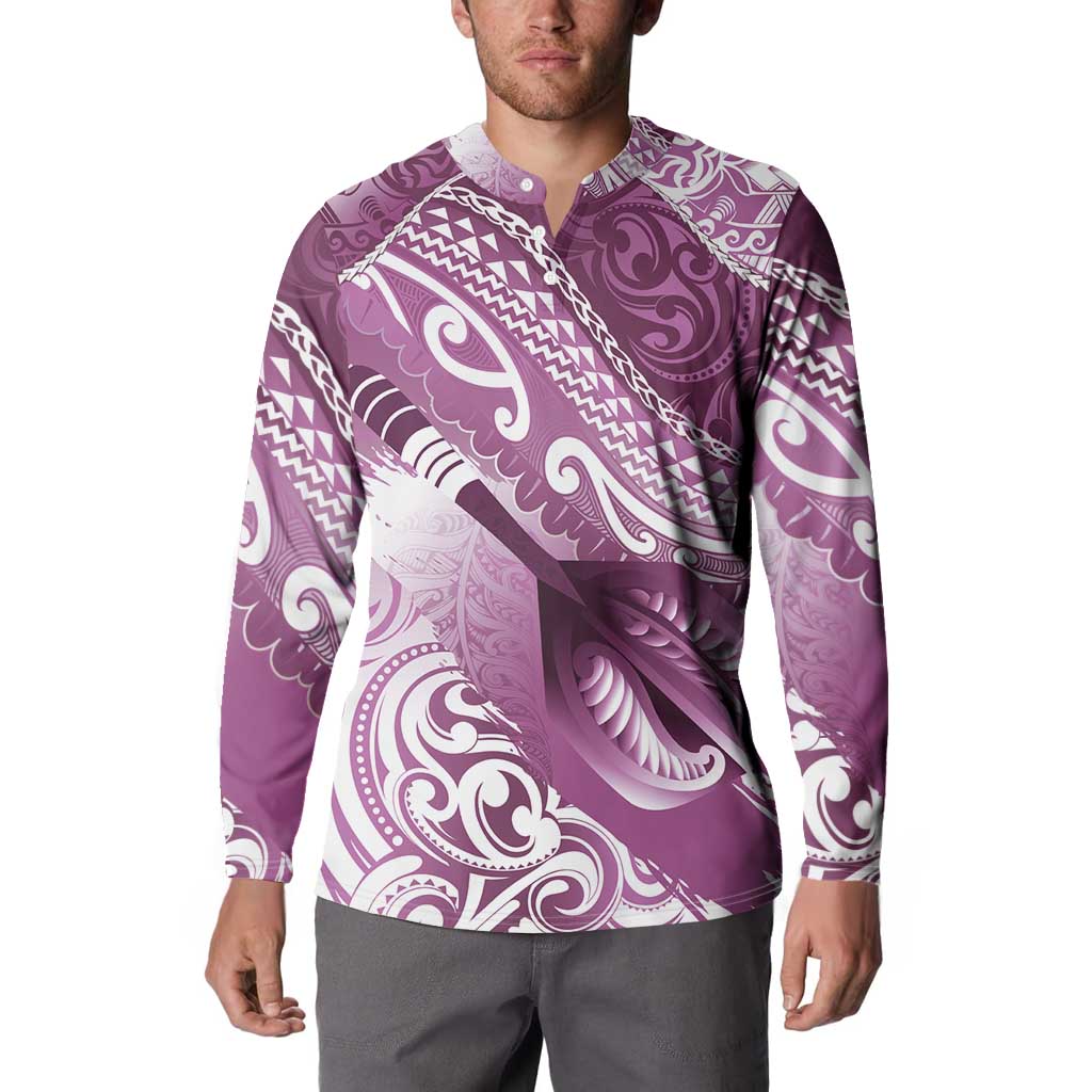 Personalised New Zealand Aotearoa Darts Masters Button Sweatshirt Maori Art Tattoo with Tribal Dart Symbol Pink - Polynesian Pride