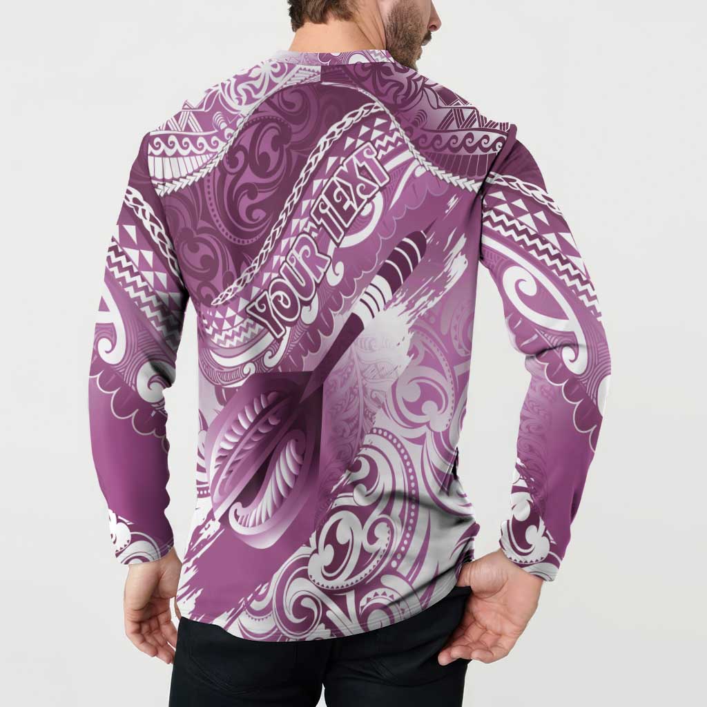 Personalised New Zealand Aotearoa Darts Masters Button Sweatshirt Maori Art Tattoo with Tribal Dart Symbol Pink - Polynesian Pride