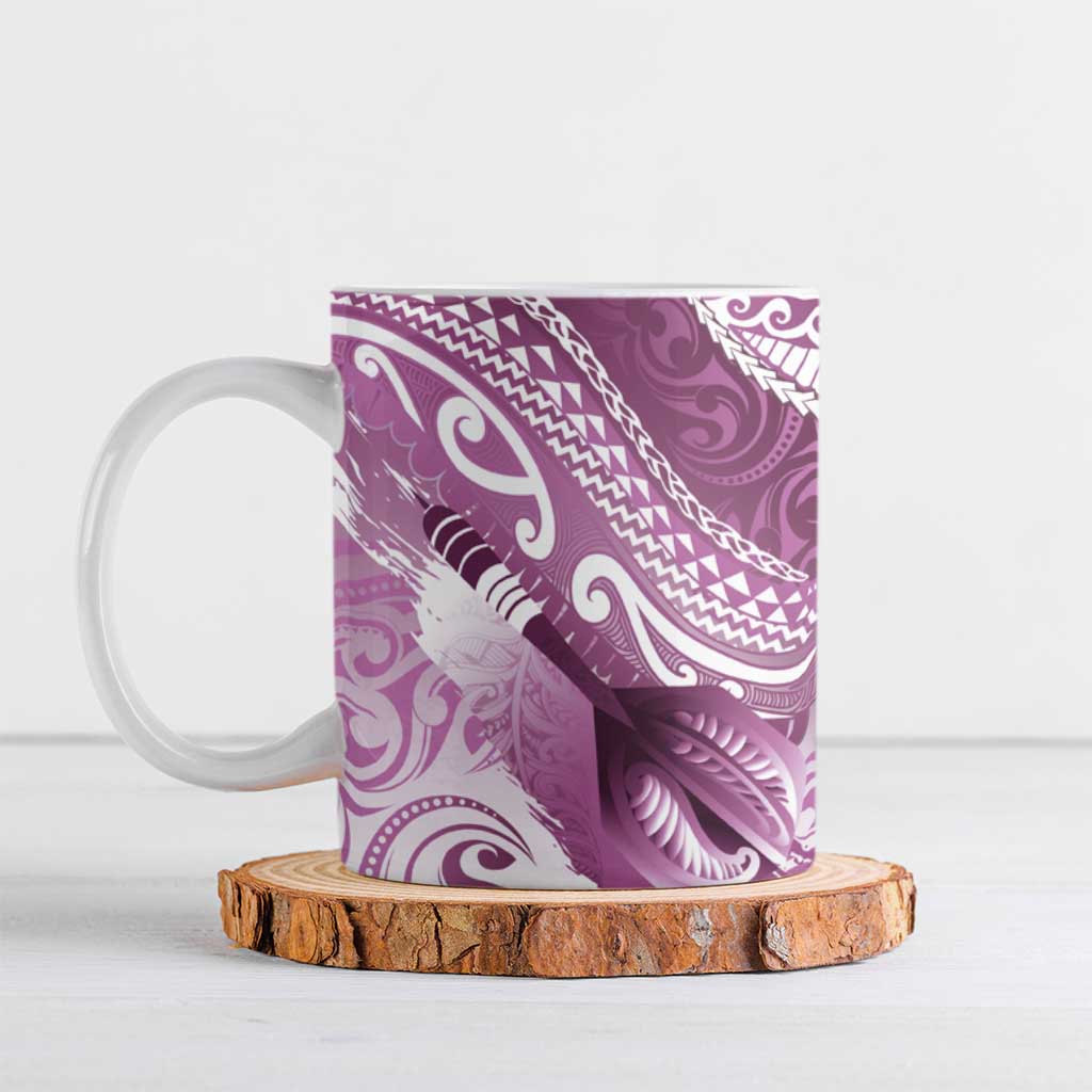Personalised New Zealand Aotearoa Darts Masters Ceramic Mug Maori Art Tattoo with Tribal Dart Symbol Pink - Polynesian Pride