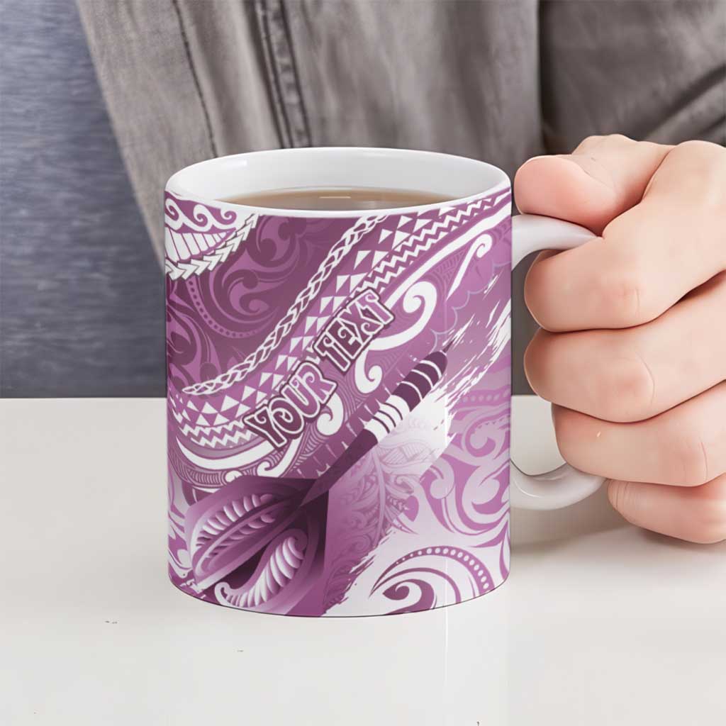 Personalised New Zealand Aotearoa Darts Masters Ceramic Mug Maori Art Tattoo with Tribal Dart Symbol Pink - Polynesian Pride