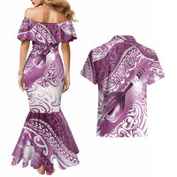 Personalised New Zealand Aotearoa Darts Masters Couples Matching Mermaid Dress and Hawaiian Shirt Maori Art Tattoo with Tribal Dart Symbol Pink LT03 - Polynesian Pride