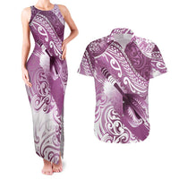 Personalised New Zealand Aotearoa Darts Masters Couples Matching Tank Maxi Dress and Hawaiian Shirt Maori Art Tattoo with Tribal Dart Symbol Pink LT03 Pink - Polynesian Pride