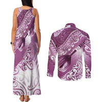 Personalised New Zealand Aotearoa Darts Masters Couples Matching Tank Maxi Dress and Long Sleeve Button Shirt Maori Art Tattoo with Tribal Dart Symbol Pink LT03 - Polynesian Pride