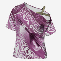 Personalised New Zealand Aotearoa Darts Masters Cross Shoulder Shirt Maori Art Tattoo with Tribal Dart Symbol Pink LT03 Female Pink - Polynesian Pride