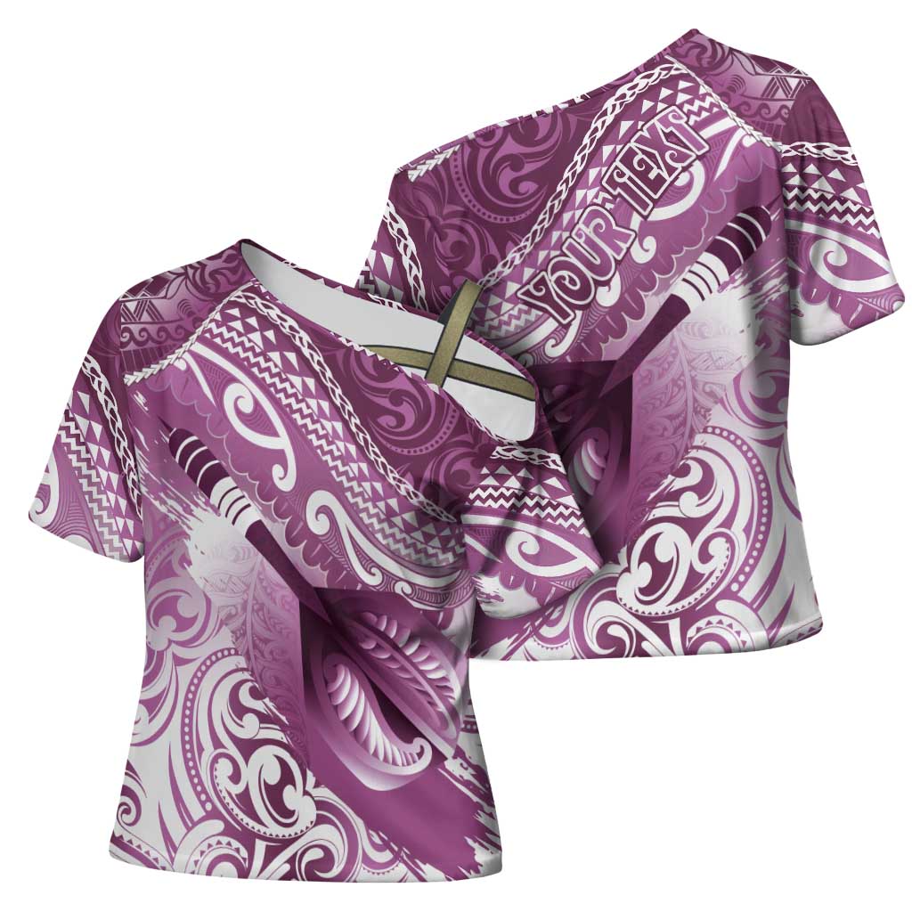 Personalised New Zealand Aotearoa Darts Masters Cross Shoulder Shirt Maori Art Tattoo with Tribal Dart Symbol Pink LT03 - Polynesian Pride