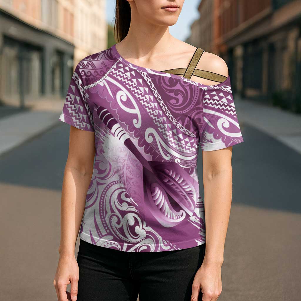 Personalised New Zealand Aotearoa Darts Masters Cross Shoulder Shirt Maori Art Tattoo with Tribal Dart Symbol Pink LT03 - Polynesian Pride