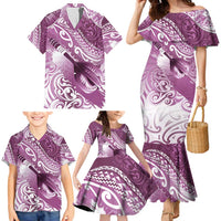 Personalised New Zealand Aotearoa Darts Masters Family Matching Mermaid Dress and Hawaiian Shirt Maori Art Tattoo with Tribal Dart Symbol Pink LT03 - Polynesian Pride