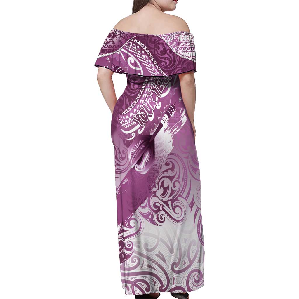 Personalised New Zealand Aotearoa Darts Masters Family Matching Off Shoulder Maxi Dress and Hawaiian Shirt Maori Art Tattoo with Tribal Dart Symbol Pink LT03 - Polynesian Pride