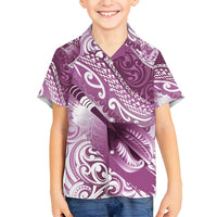 Personalised New Zealand Aotearoa Darts Masters Family Matching Off Shoulder Short Dress and Hawaiian Shirt Maori Art Tattoo with Tribal Dart Symbol Pink LT03 Son's Shirt Pink - Polynesian Pride