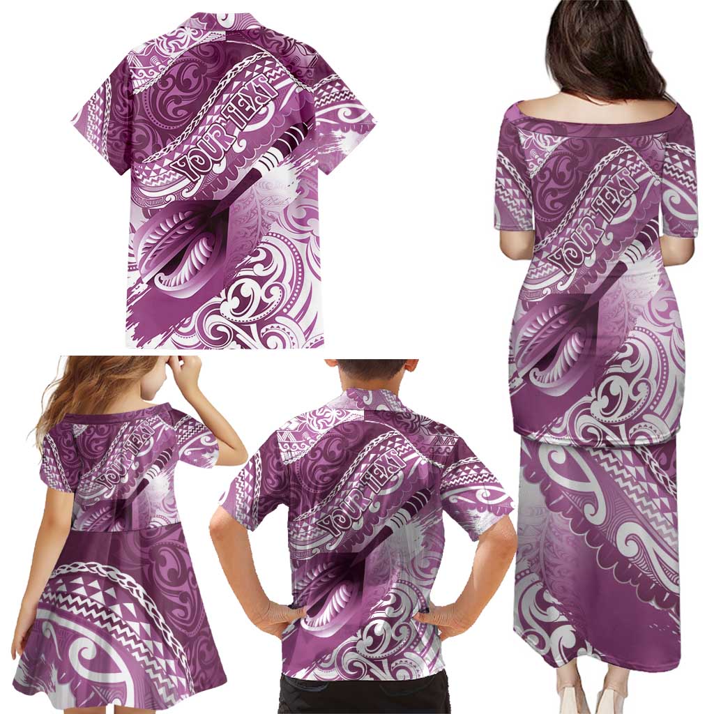 Personalised New Zealand Aotearoa Darts Masters Family Matching Puletasi and Hawaiian Shirt Maori Art Tattoo with Tribal Dart Symbol Pink LT03 - Polynesian Pride