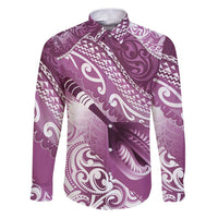 Personalised New Zealand Aotearoa Darts Masters Family Matching Puletasi and Hawaiian Shirt Maori Art Tattoo with Tribal Dart Symbol Pink LT03 Dad's Shirt - Long Sleeve Pink - Polynesian Pride