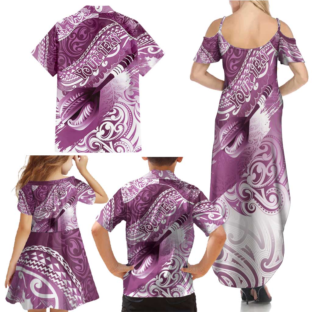Personalised New Zealand Aotearoa Darts Masters Family Matching Summer Maxi Dress and Hawaiian Shirt Maori Art Tattoo with Tribal Dart Symbol Pink LT03 - Polynesian Pride