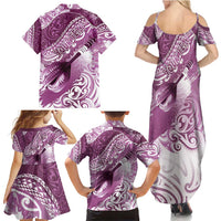 Personalised New Zealand Aotearoa Darts Masters Family Matching Summer Maxi Dress and Hawaiian Shirt Maori Art Tattoo with Tribal Dart Symbol Pink LT03 - Polynesian Pride
