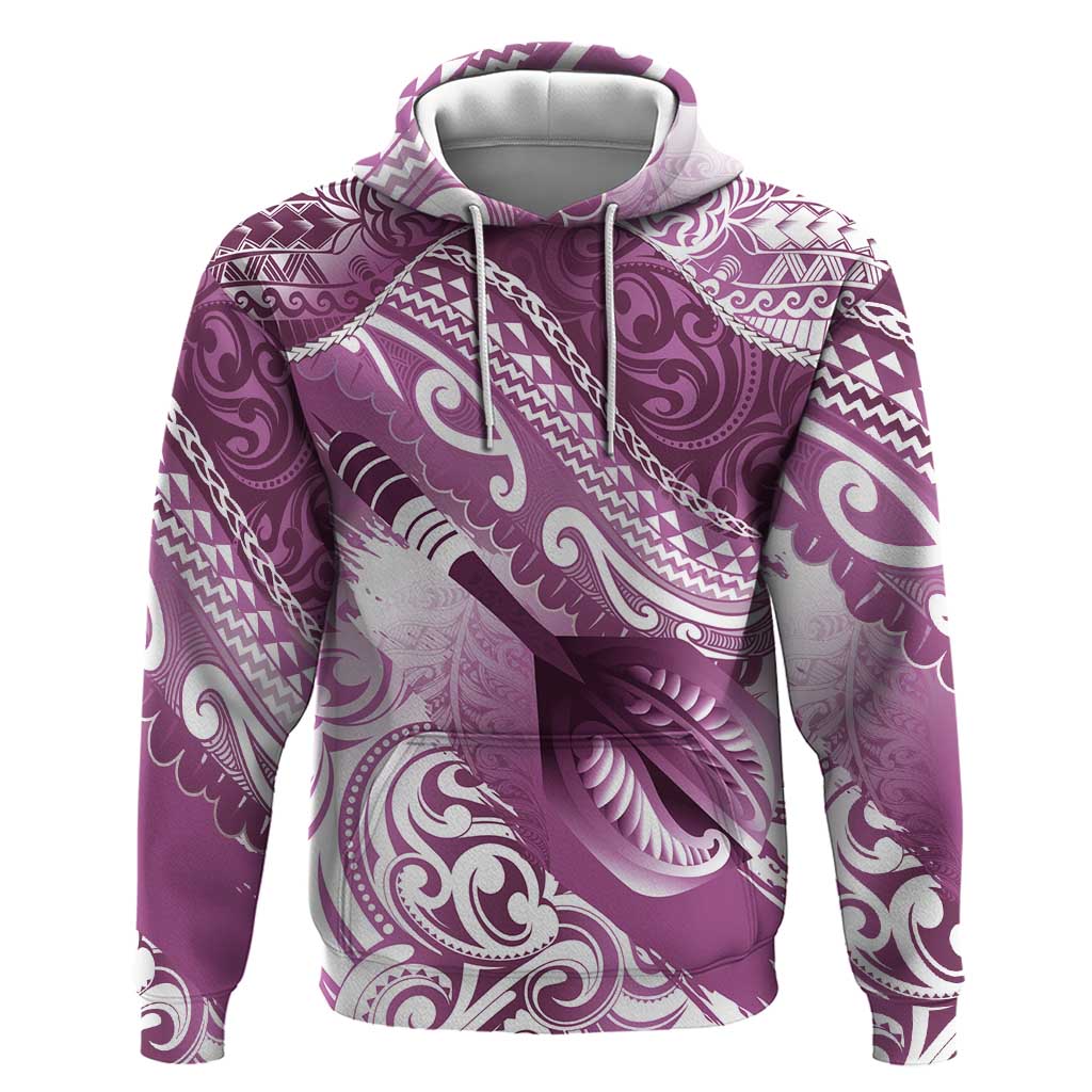 Personalised New Zealand Aotearoa Darts Masters Hoodie Maori Art Tattoo with Tribal Dart Symbol Pink LT03 Pullover Hoodie Pink - Polynesian Pride