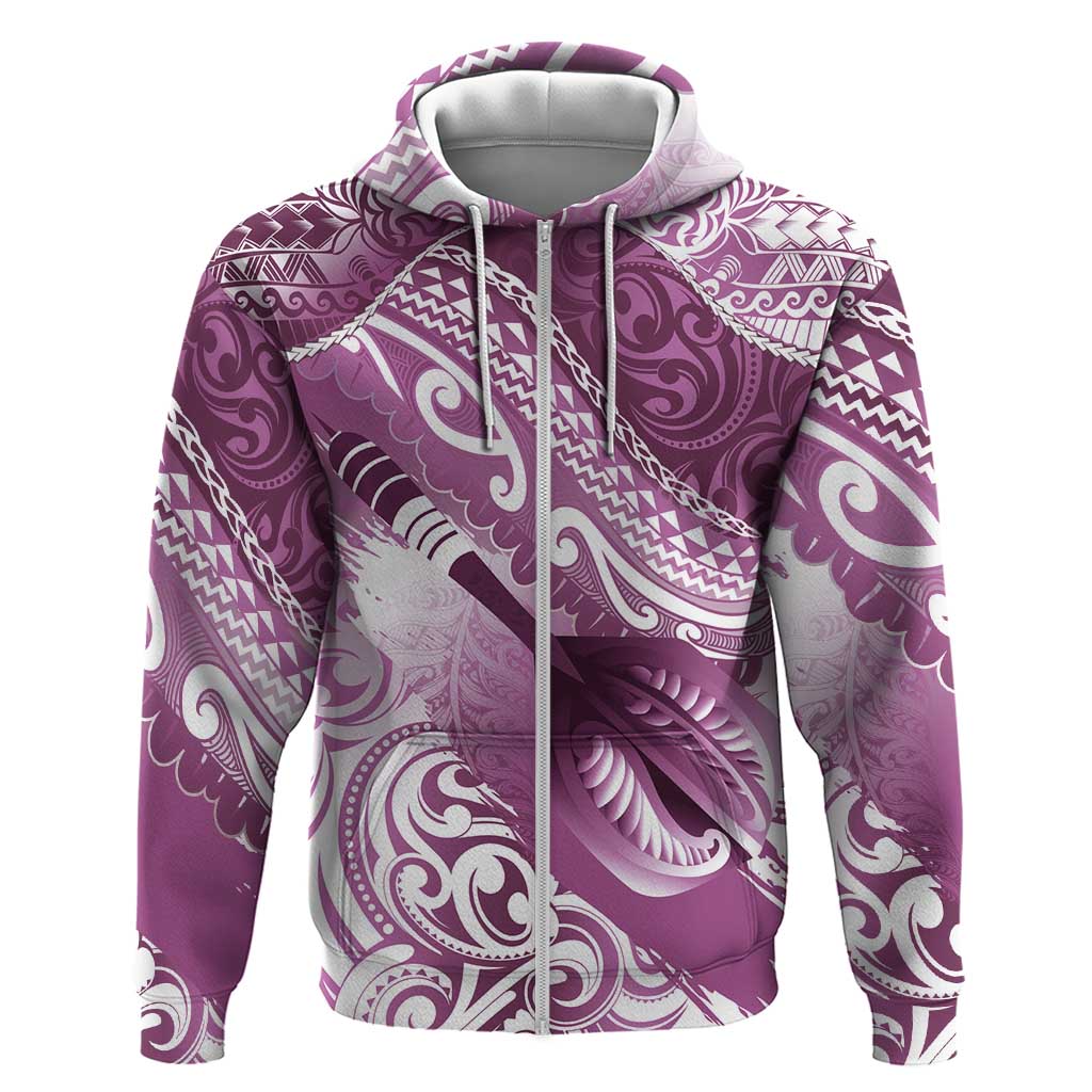 Personalised New Zealand Aotearoa Darts Masters Hoodie Maori Art Tattoo with Tribal Dart Symbol Pink LT03 Zip Hoodie Pink - Polynesian Pride