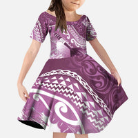Personalised New Zealand Aotearoa Darts Masters Kid Short Sleeve Dress Maori Art Tattoo with Tribal Dart Symbol Pink LT03 KID Pink - Polynesian Pride
