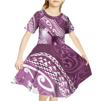 Personalised New Zealand Aotearoa Darts Masters Kid Short Sleeve Dress Maori Art Tattoo with Tribal Dart Symbol Pink LT03 - Polynesian Pride