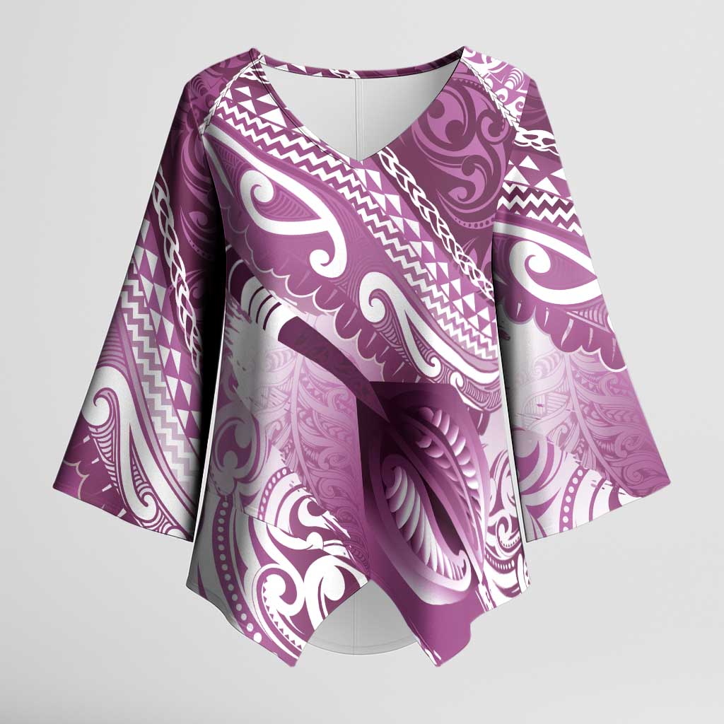 Personalised New Zealand Aotearoa Darts Masters Kimono Sleeve Blouse Maori Art Tattoo with Tribal Dart Symbol Pink LT03 Female Pink - Polynesian Pride