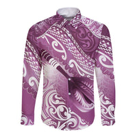Personalised New Zealand Aotearoa Darts Masters Long Sleeve Button Shirt Maori Art Tattoo with Tribal Dart Symbol Pink LT03 Unisex Pink - Polynesian Pride