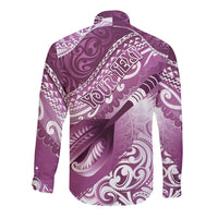 Personalised New Zealand Aotearoa Darts Masters Long Sleeve Button Shirt Maori Art Tattoo with Tribal Dart Symbol Pink LT03 - Polynesian Pride