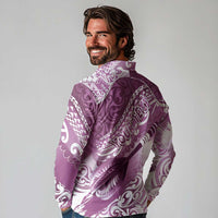 Personalised New Zealand Aotearoa Darts Masters Long Sleeve Polo Shirt Maori Art Tattoo with Tribal Dart Symbol Pink LT03 - Polynesian Pride