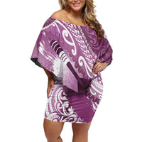 Personalised New Zealand Aotearoa Darts Masters Off Shoulder Short Dress Maori Art Tattoo with Tribal Dart Symbol Pink LT03 Women Pink - Polynesian Pride