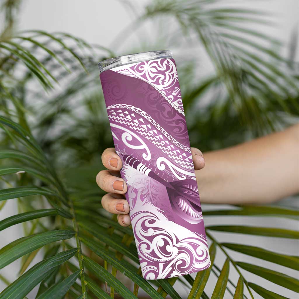 Personalised New Zealand Aotearoa Darts Masters Skinny Tumbler Maori Art Tattoo with Tribal Dart Symbol Pink LT03 - Polynesian Pride