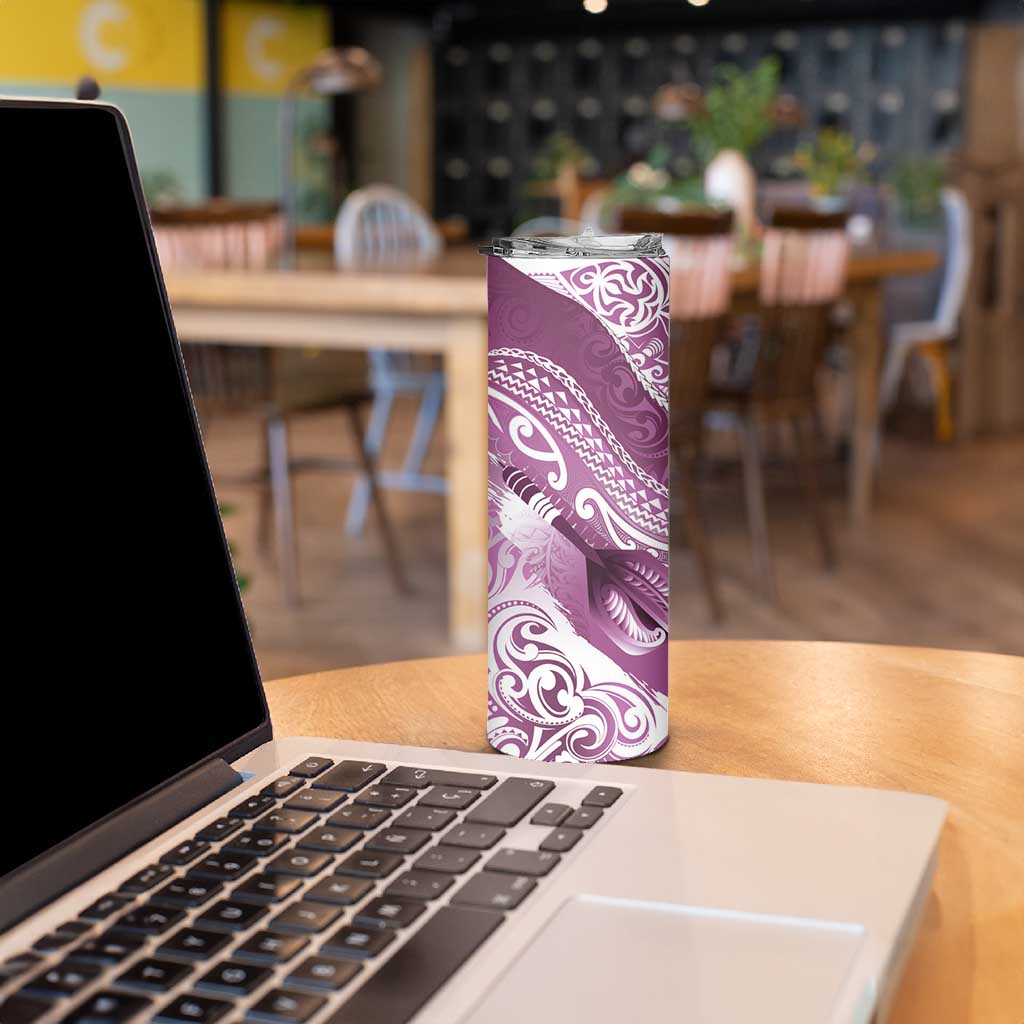 Personalised New Zealand Aotearoa Darts Masters Skinny Tumbler Maori Art Tattoo with Tribal Dart Symbol Pink LT03 - Polynesian Pride
