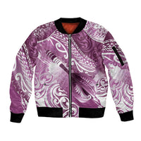 Personalised New Zealand Aotearoa Darts Masters Sleeve Zip Bomber Jacket Maori Art Tattoo with Tribal Dart Symbol Pink LT03 Unisex Pink - Polynesian Pride