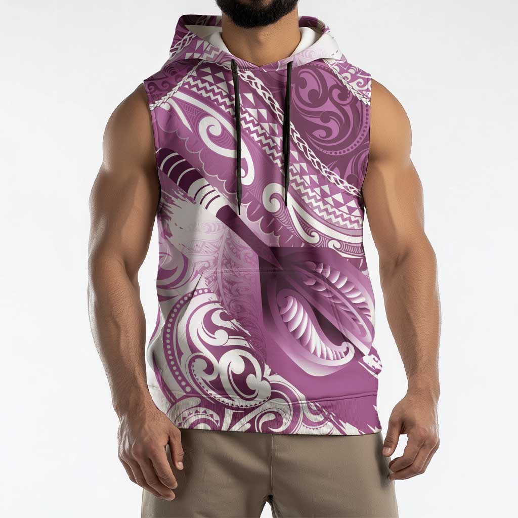Personalised New Zealand Aotearoa Darts Masters Sleeveless Hoodie Maori Art Tattoo with Tribal Dart Symbol Pink LT03 - Polynesian Pride