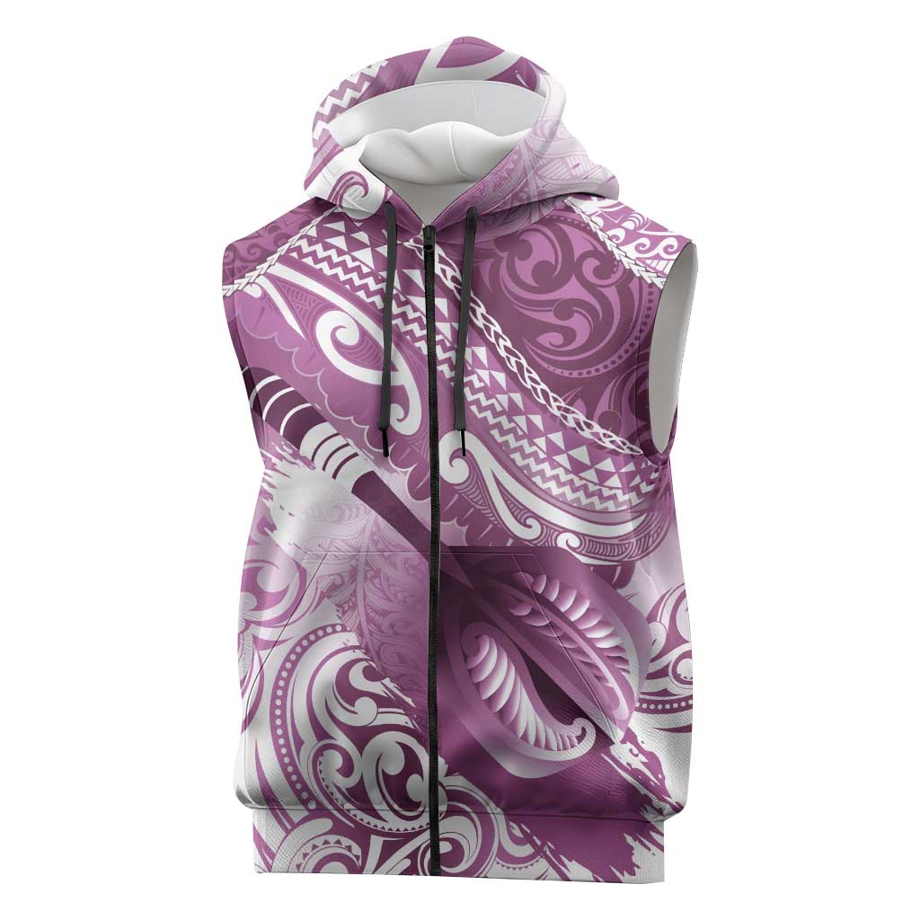 Personalised New Zealand Aotearoa Darts Masters Sleeveless Zip Hoodie Maori Art Tattoo with Tribal Dart Symbol Pink LT03 Pink - Polynesian Pride